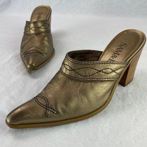 Sam & Libby bronze cowboy boot mule heel 8M